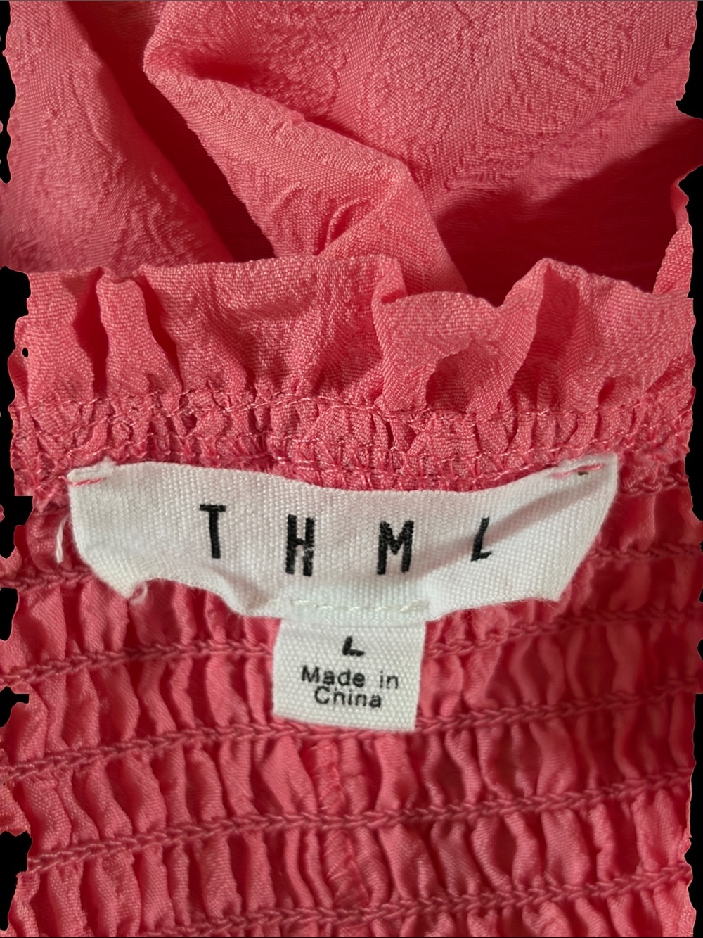 THML Pink Smocked Peplum Tunic with Pom-Pom Trim, large - Picture 6 of 7